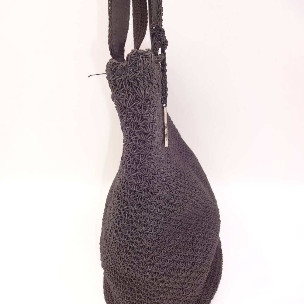Liz Claiborne Crazy Horse Black Woven Crochet Purse Shoulder Bag Handbag Tote - Picture 6 of 11